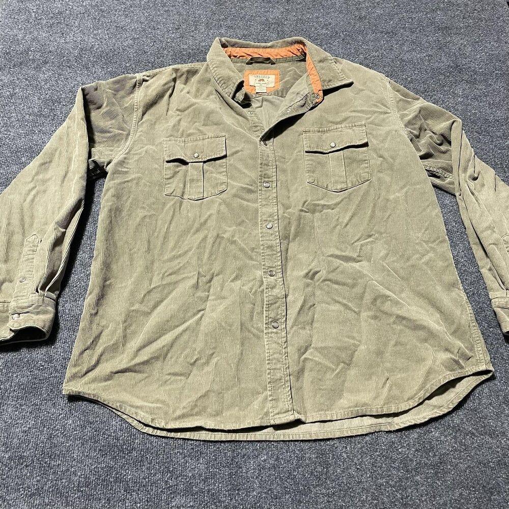 Grizzly Shirt Mens 2XL Olive Green Corduroy Snap Button Long Sleeve Western